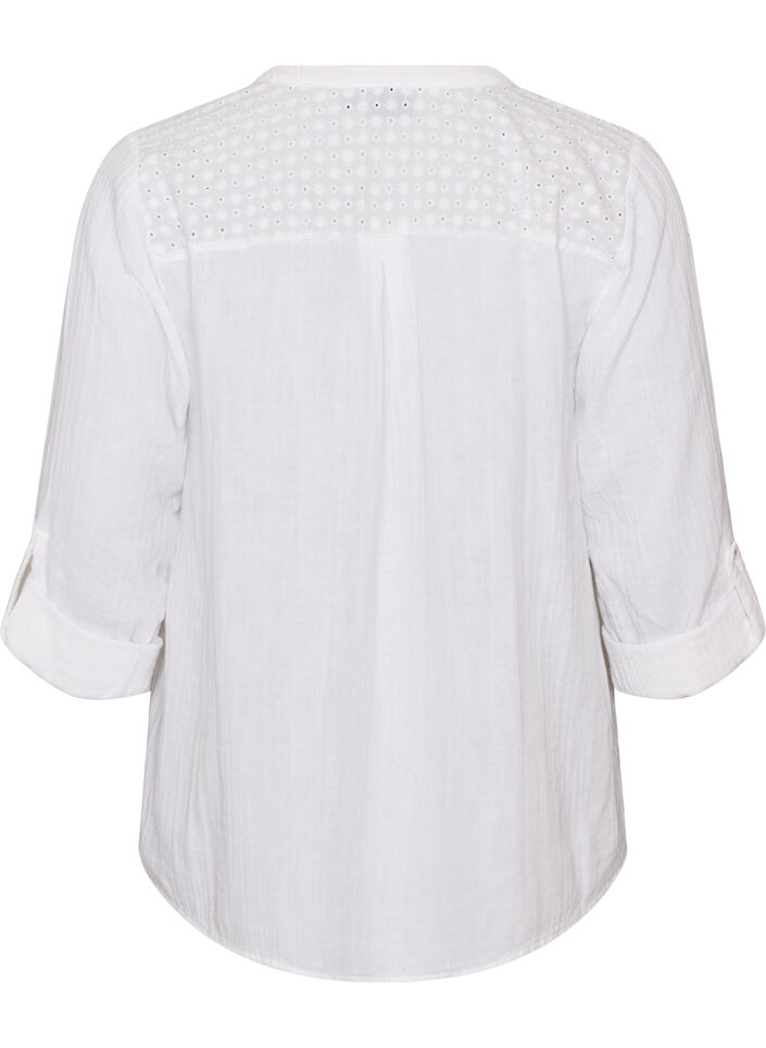 Bluse aus Baumwollmusselin mit Lochstickerei, Wei&szlig;, Packshot image number 1
