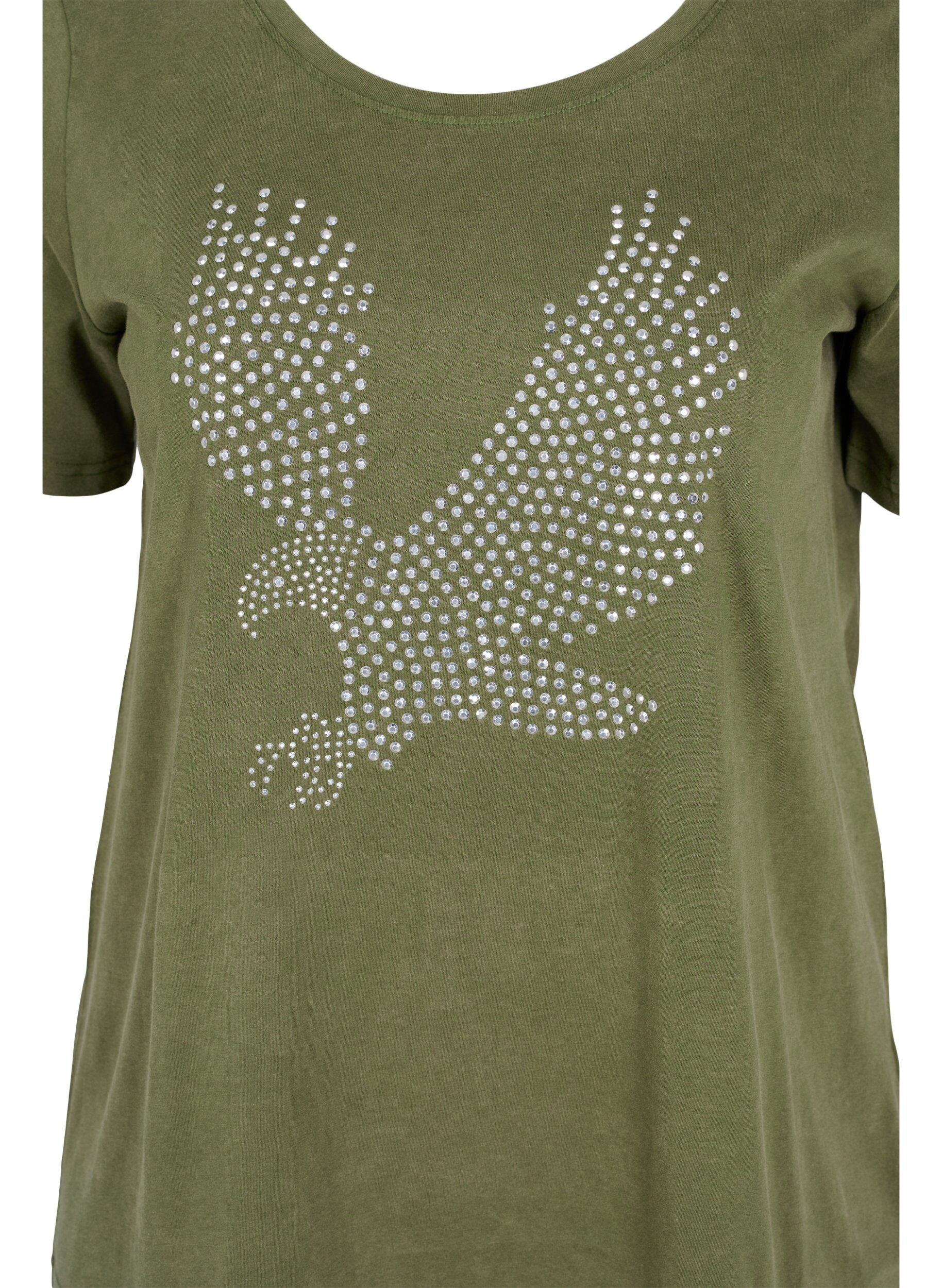 ZizziAcid Wash T-Shirt aus Baumwolle mit Ziersteinen, Ivy Green Wash, Packshot image number 2