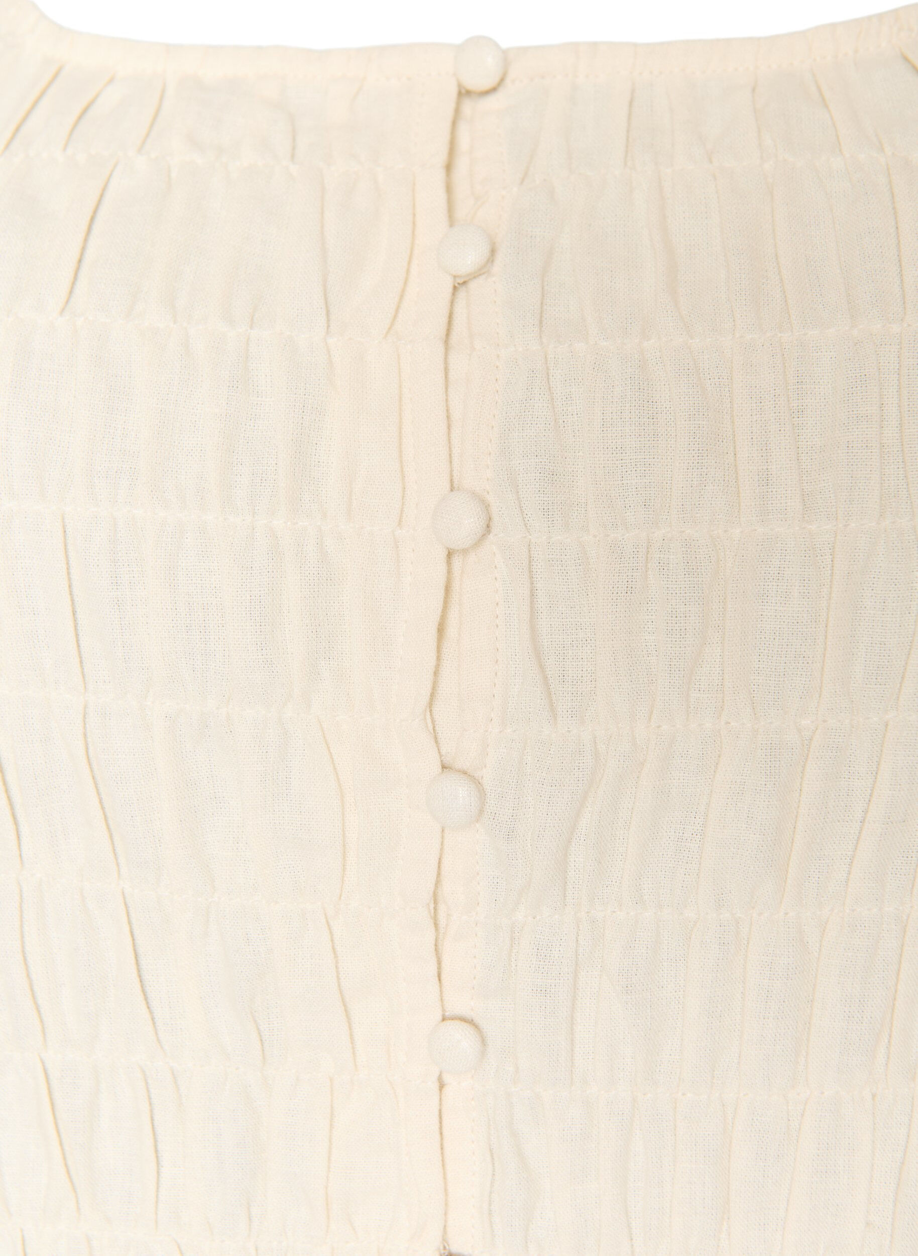 Zizzi&Auml;rmelloses Top aus Baumwolle und Leinen mit Smock, Vanille, Packshot image number 2