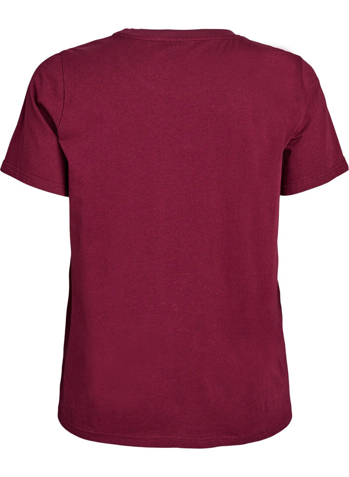 Baumwoll-T-Shirt mit Rundhalsausschnitt, Dunkles Bordeaux, Packshot image number 1