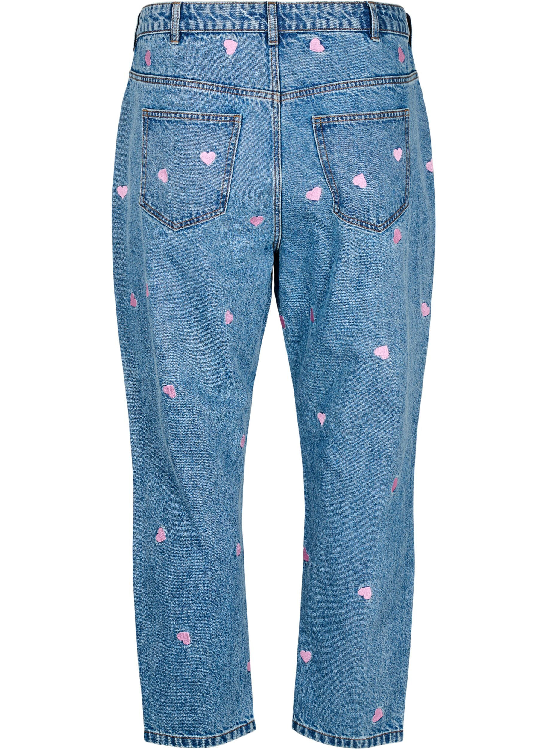 ZizziMille Mom Fit Jeans mit Stickerei, Blau, Packshot image number 1