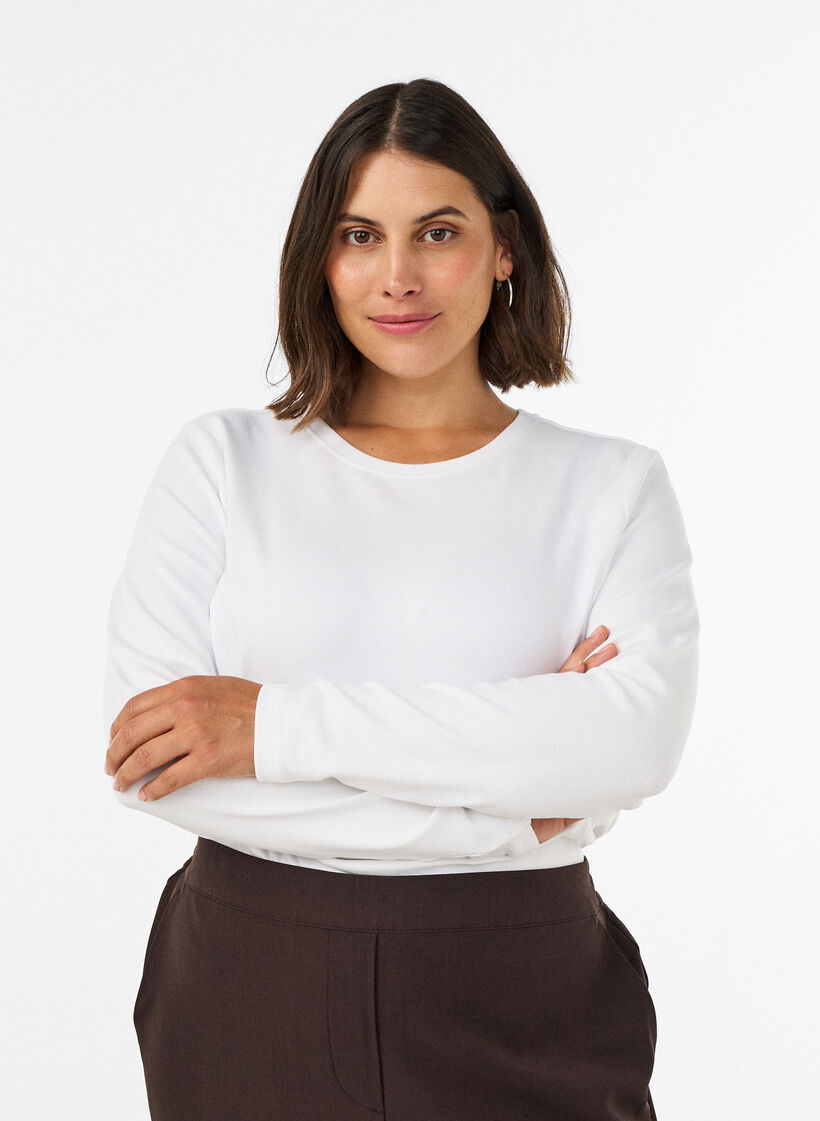 Langarm-Basic-T-Shirt mit Rundhalsausschnitt, Wei&szlig;, Model image number 0