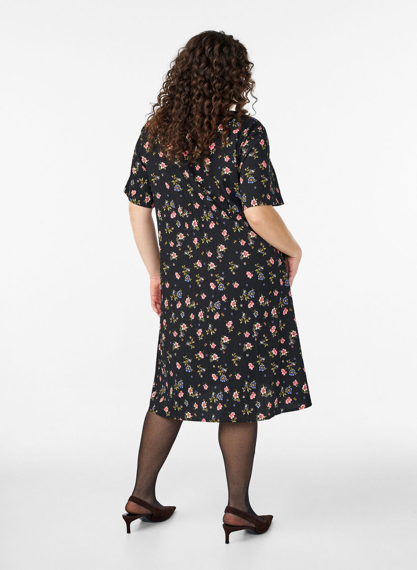 Kleid mit kurzen &Auml;rmeln und V-Ausschnitt, Schwarz, Model image number 1