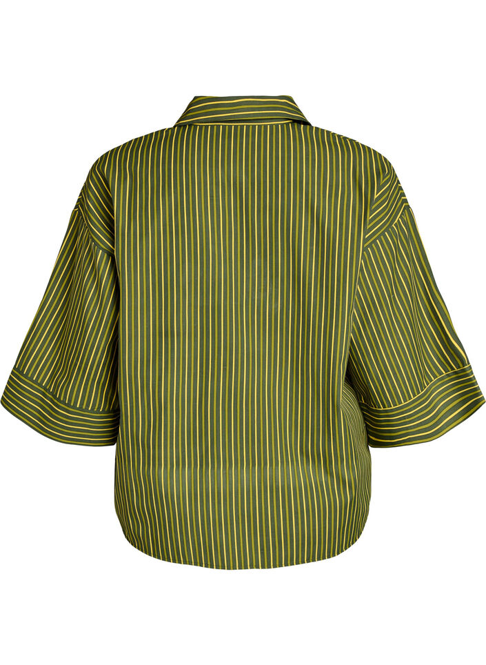 Lockere gestreifte Bluse mit 3/4-&Auml;rmeln, Gr&uuml;n, Packshot image number 1