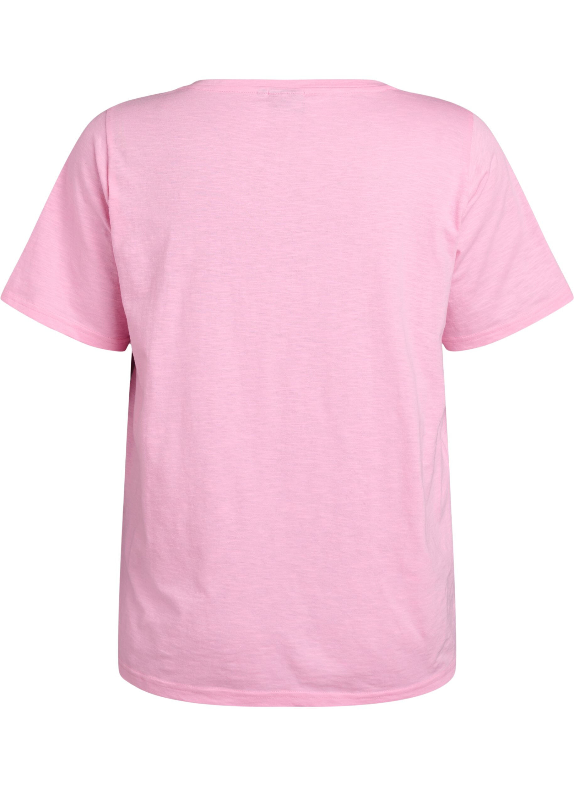 ZizziKurz&auml;rmliges Basic-T-Shirt mit V-Ausschnitt, Pink, Packshot image number 1