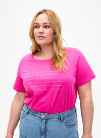 T-Shirt mit Text-Motiv, Shocking Pink W.Pink, Model