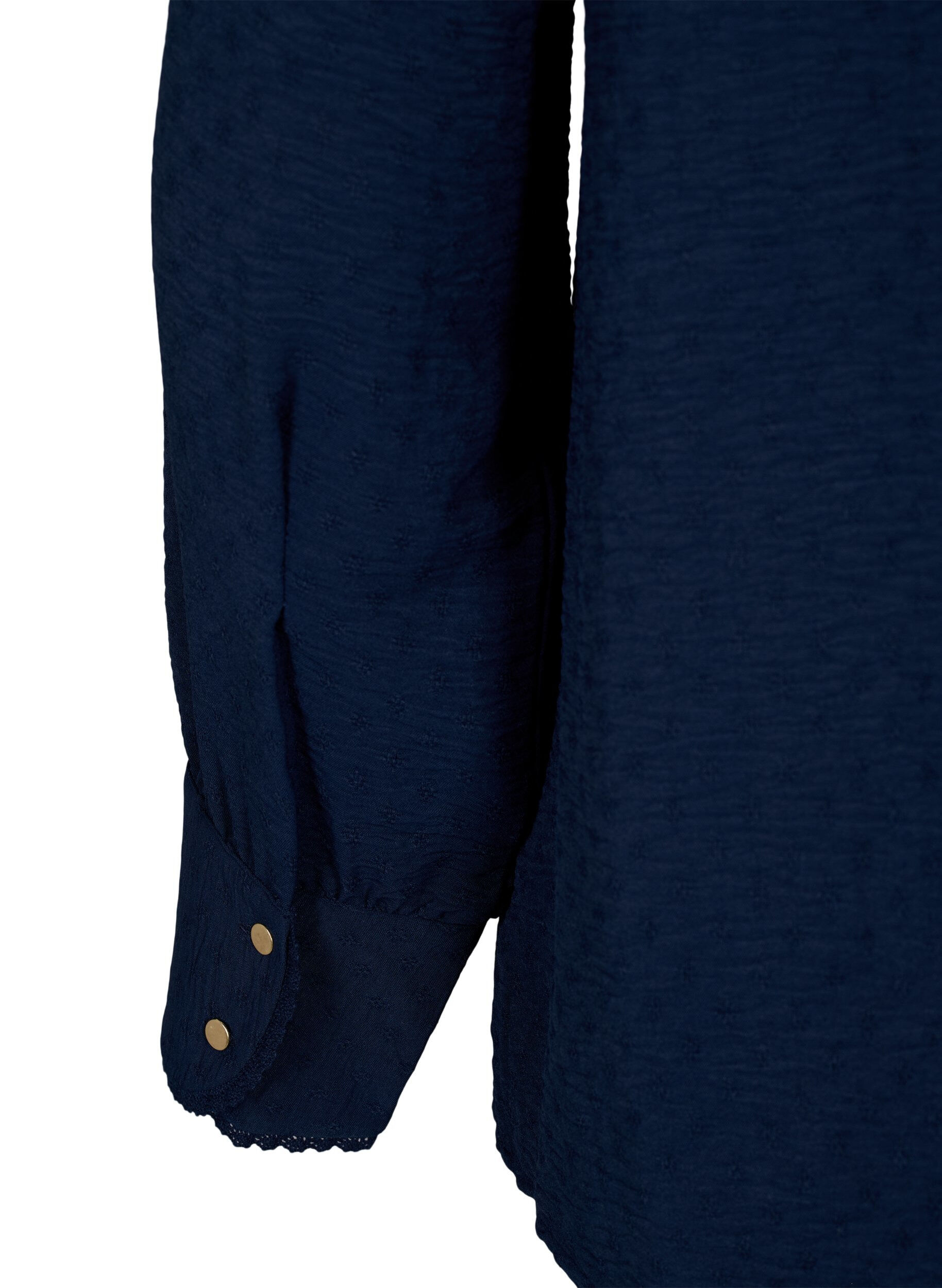 Zizzi Langarmbluse mit Struktur, Navy Blazer, Packshot image number 3
