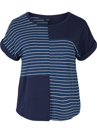 Kurzärmeliges Viskose-T-Shirt mit Streifen, Night Sky Stripe, Packshot image number 0