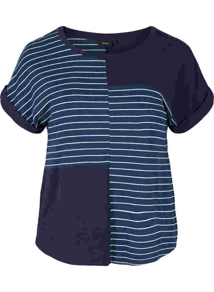 Kurzärmeliges Viskose-T-Shirt mit Streifen, Night Sky Stripe, Packshot image number 0