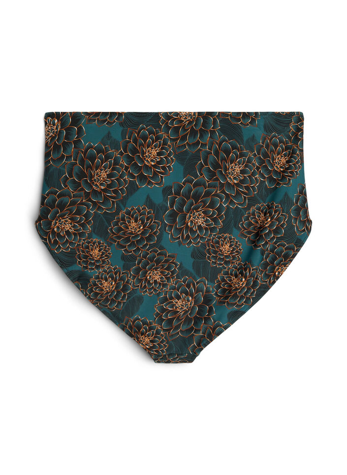 Bikini-Slip mit Print und hoher Taille, Petrol, Packshot image number 1