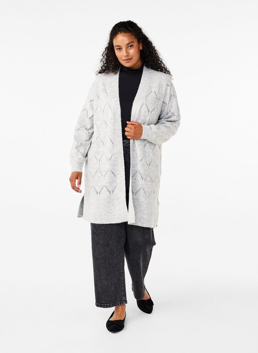 Langarm-Strickjacke, Light Grey Melange, Model image number 2