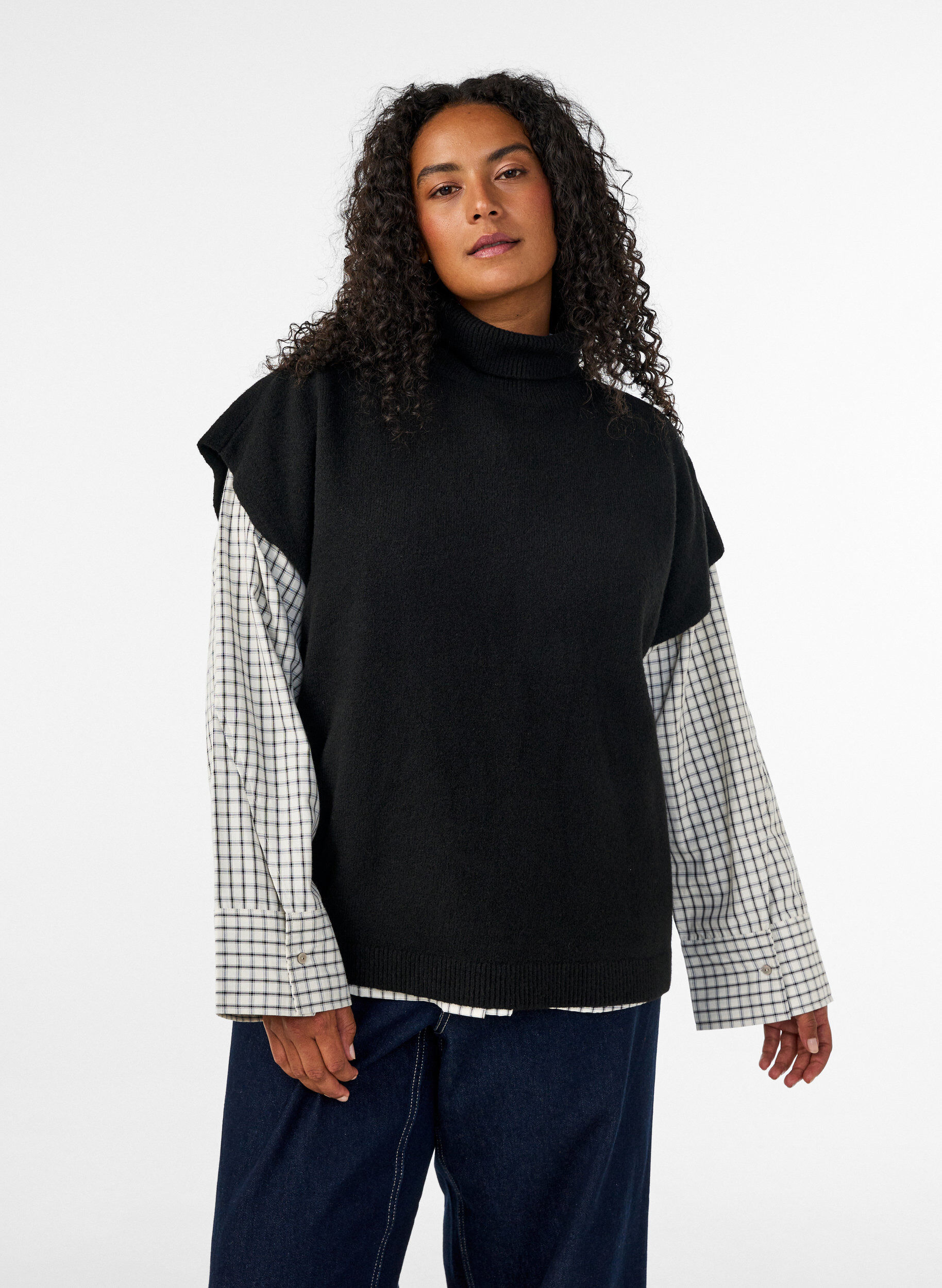 ZizziStrickweste mit Rollkragen, Schwarz, Model image number 3