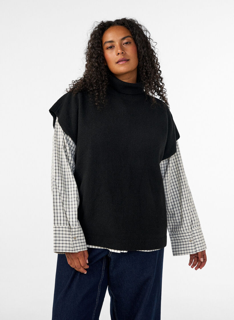 Strickweste mit Rollkragen, Schwarz, Model image number 3