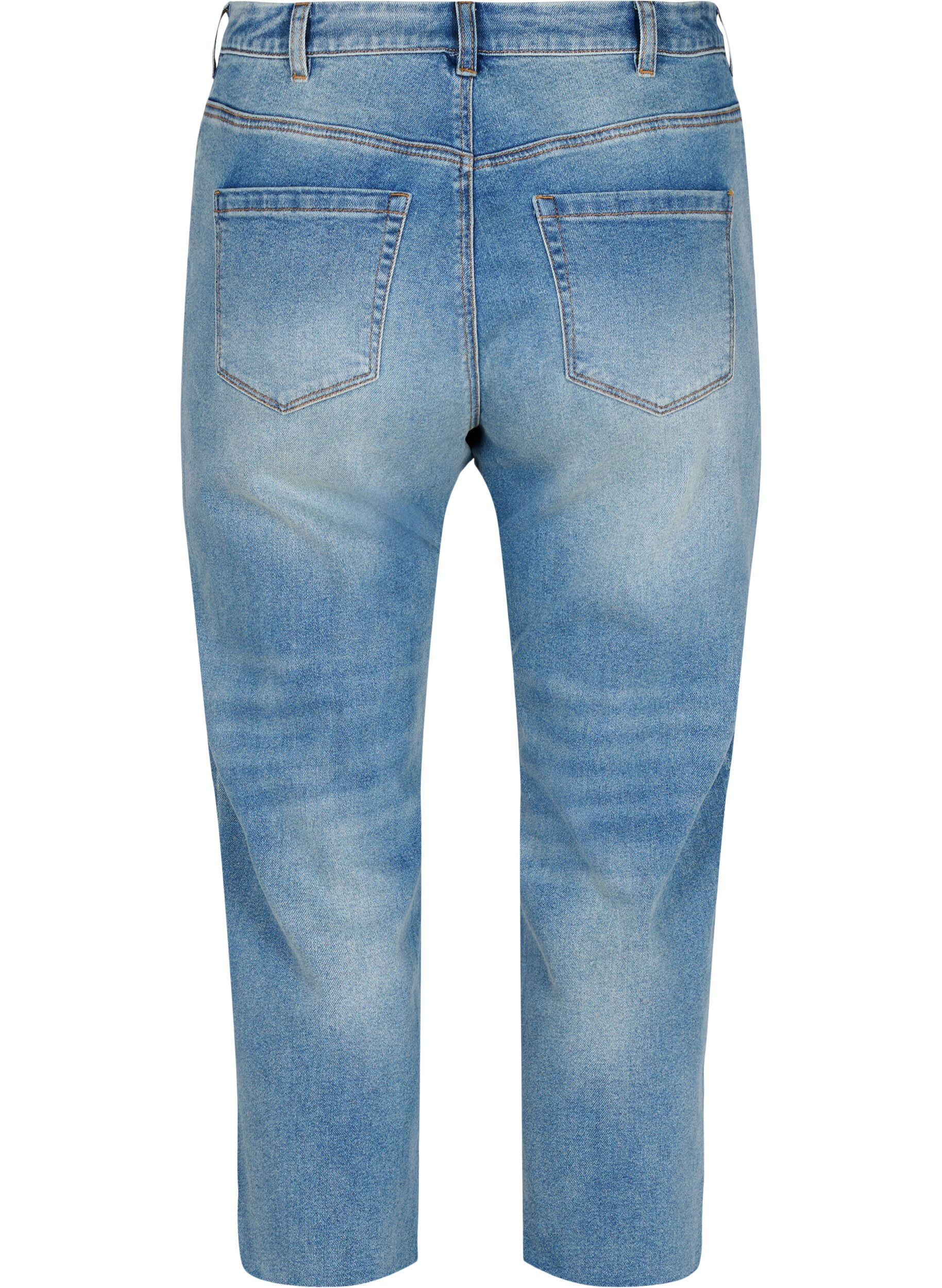 Zizzi7/8-Jeans mit Fransensaum und hoher Taille, Blau, Packshot image number 1