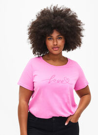 T-Shirt aus Baumwolle mit Rundhalsausschnitt und Aufdruck, RoseBloom W. Love, Model