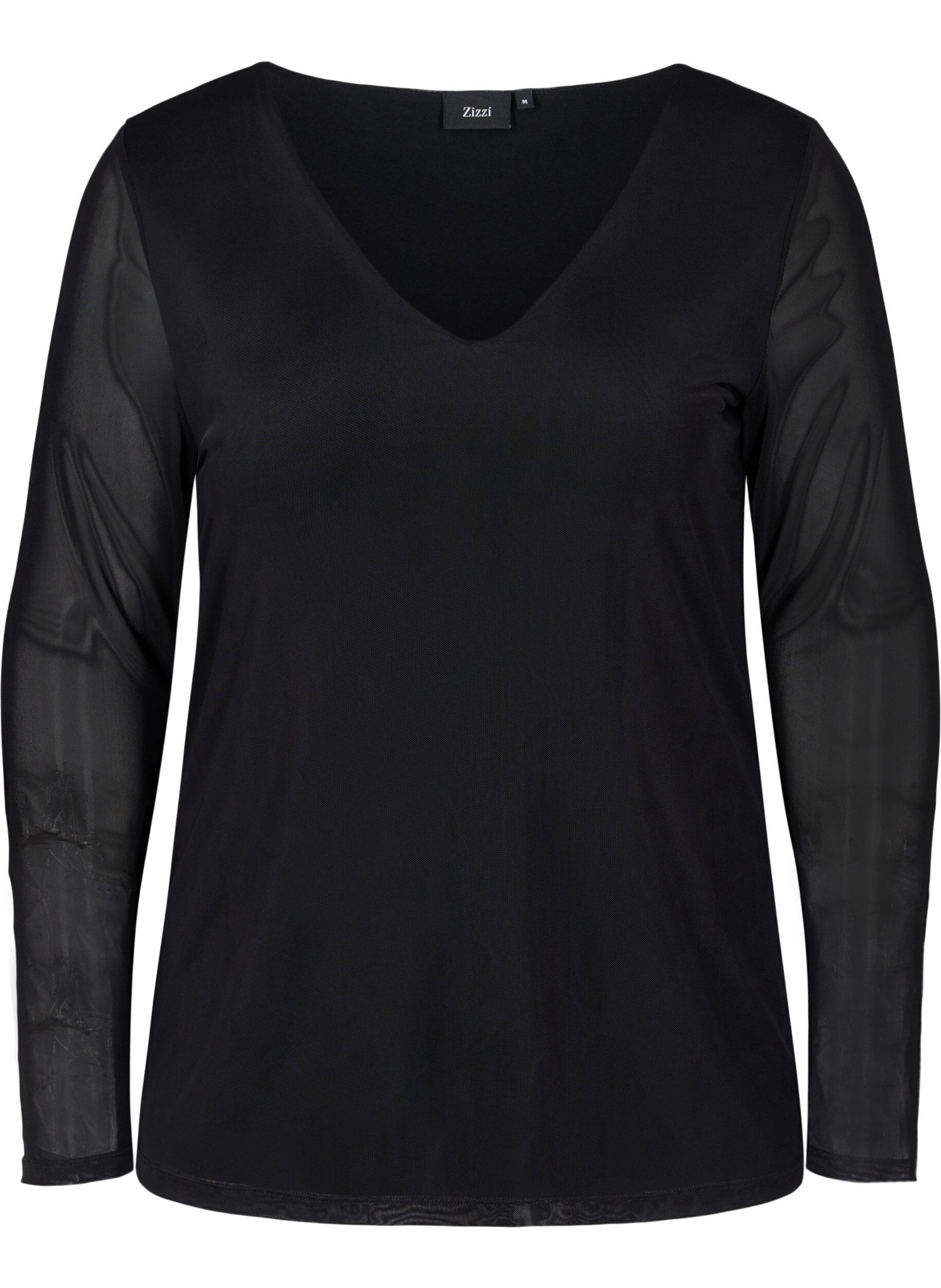 ZizziEng anliegende Netzbluse mit V-Ausschnitt, Black, Packshot image number 0