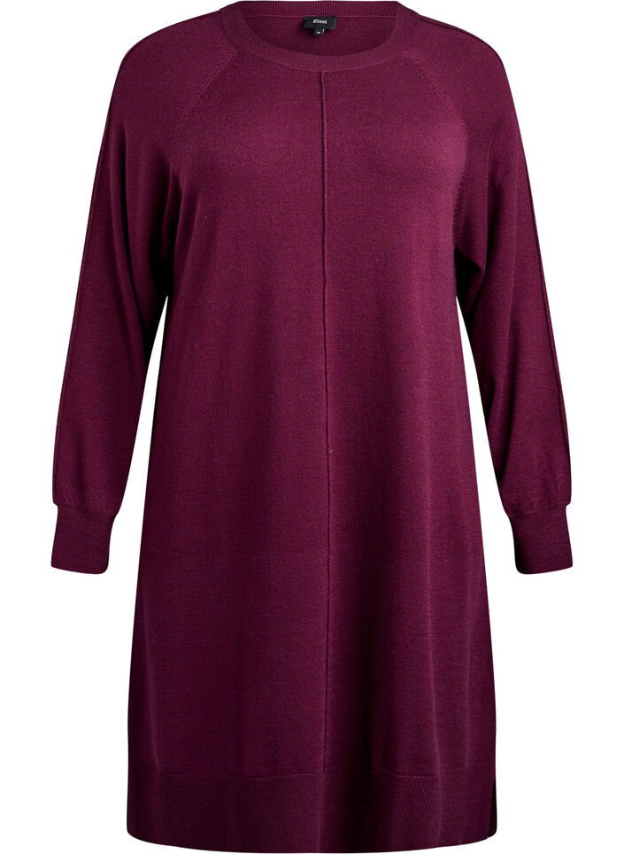 Strickkleid mit Raglanärmeln und Mittelnaht, Dunkles Bordeaux, Packshot image number 0