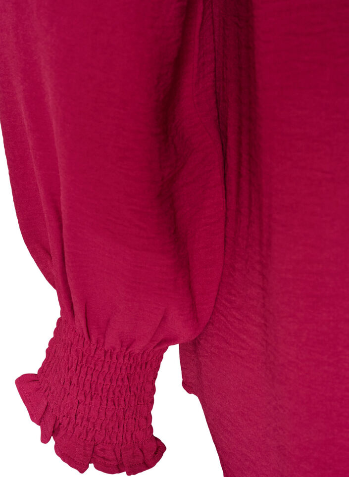 Bluse mit Smockb&uuml;ndchen und V-Ausschnitt, Rot, Packshot image number 3