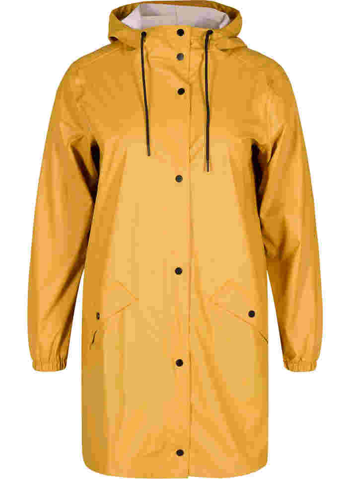 Regenjacke mit Kapuze und Knopfverschluss, Spruce Yellow, Packshot image number 0