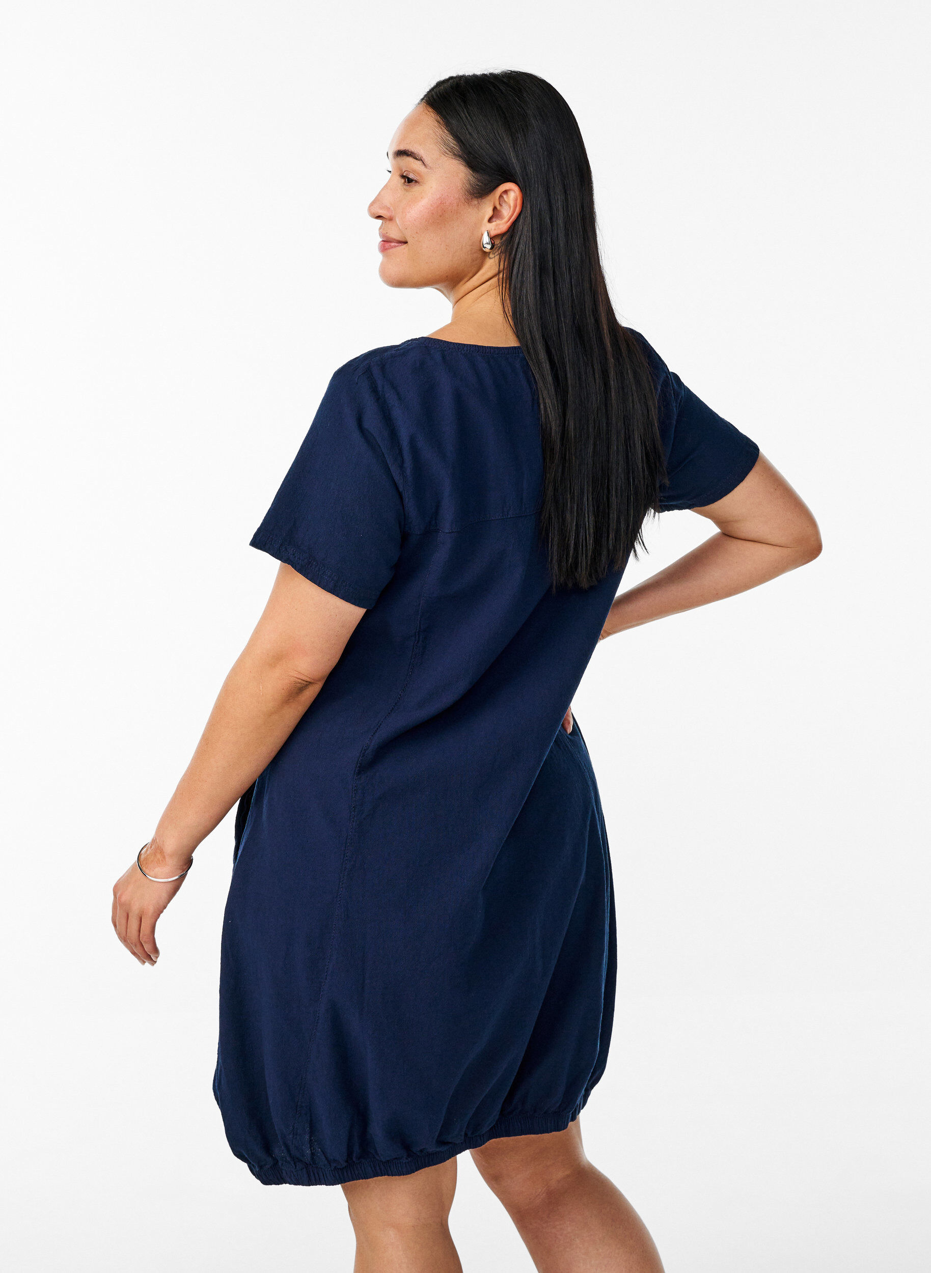 ZizziKurzarm Kleid aus Baumwolle, Blau, Model image number 2
