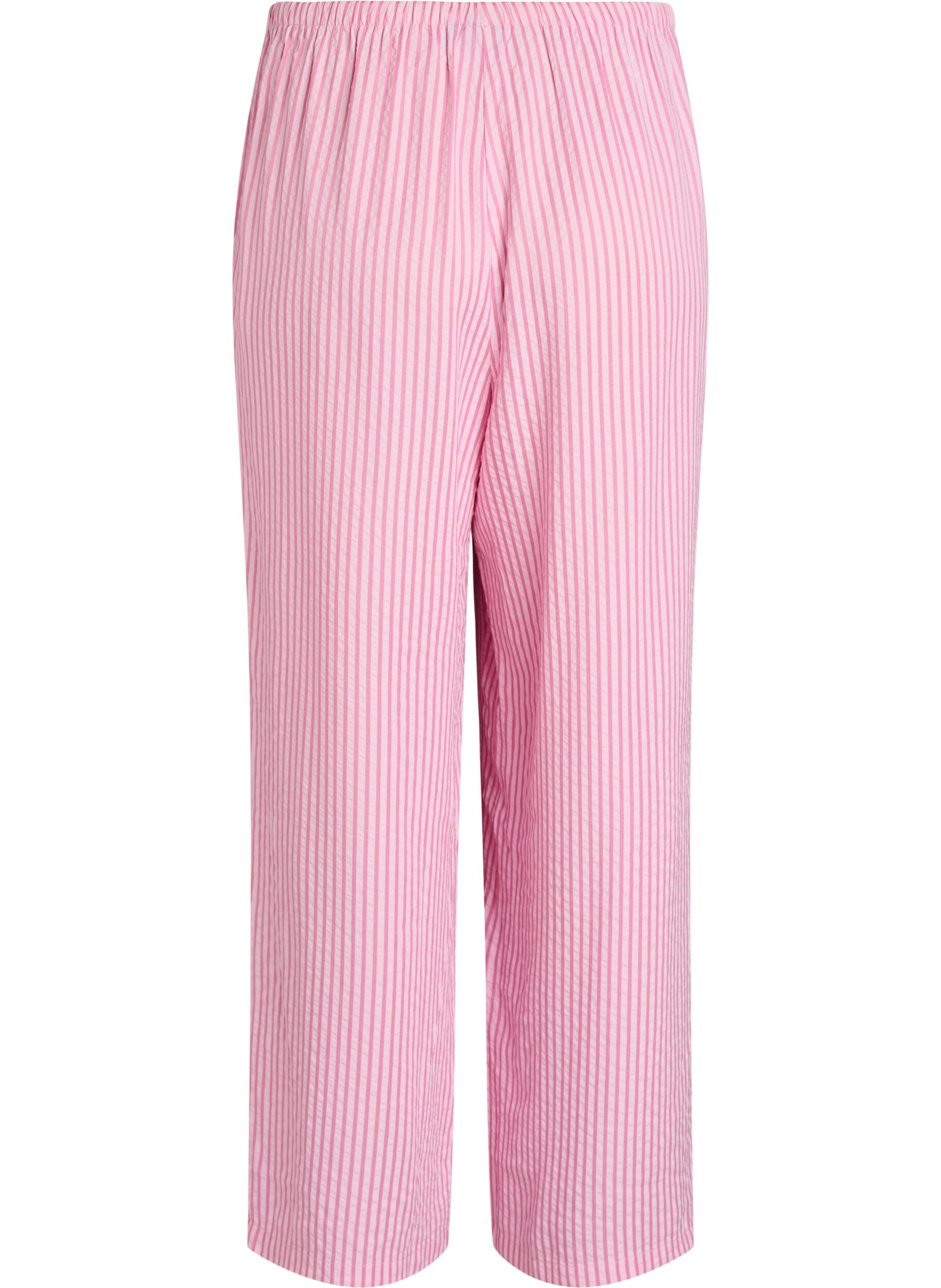 ZizziLockere Pyjamahose aus Seersucker mit hoher Taille, Pink, Packshot image number 1