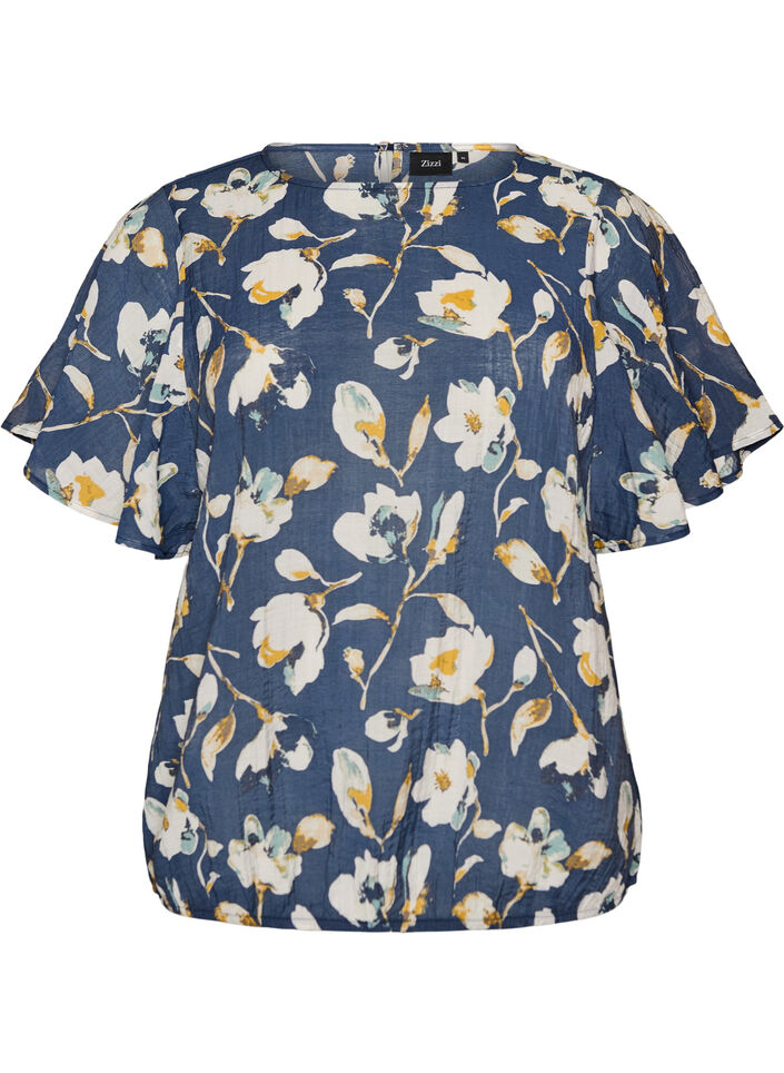 Bluse mit Ballonform und Fl&uuml;gel&auml;rmeln, Blau, Packshot image number 0