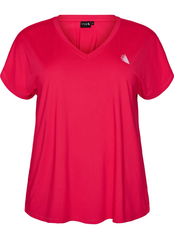 Lockeres Trainings-T-Shirt mit V-Ausschnitt, Pink, Packshot image number 0