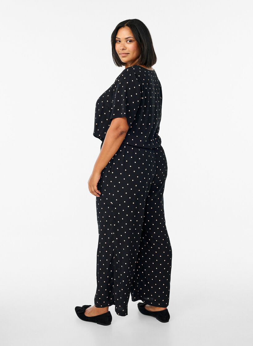 Jumpsuit mit Punkten und kurzen Ärmeln, Schwarz, Model image number 1