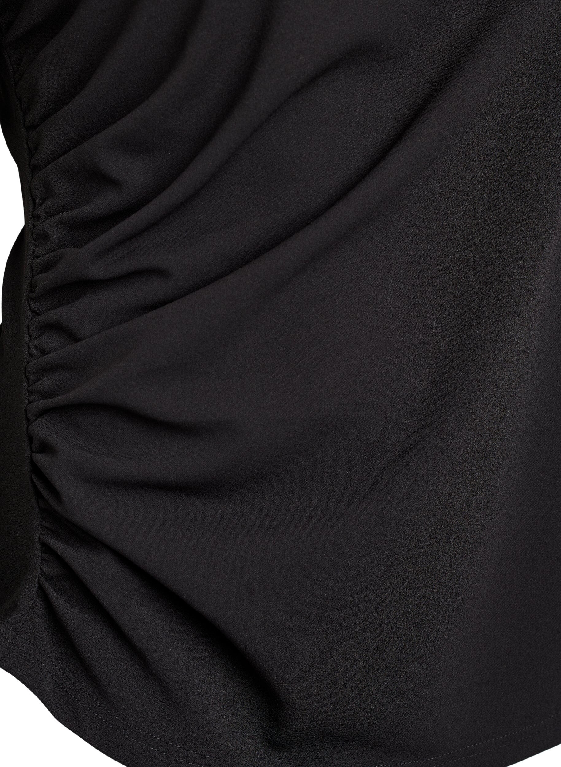 ZizziKurzarmbluse mit Raffung und asymmetrischem Saum, Schwarz, Packshot image number 3
