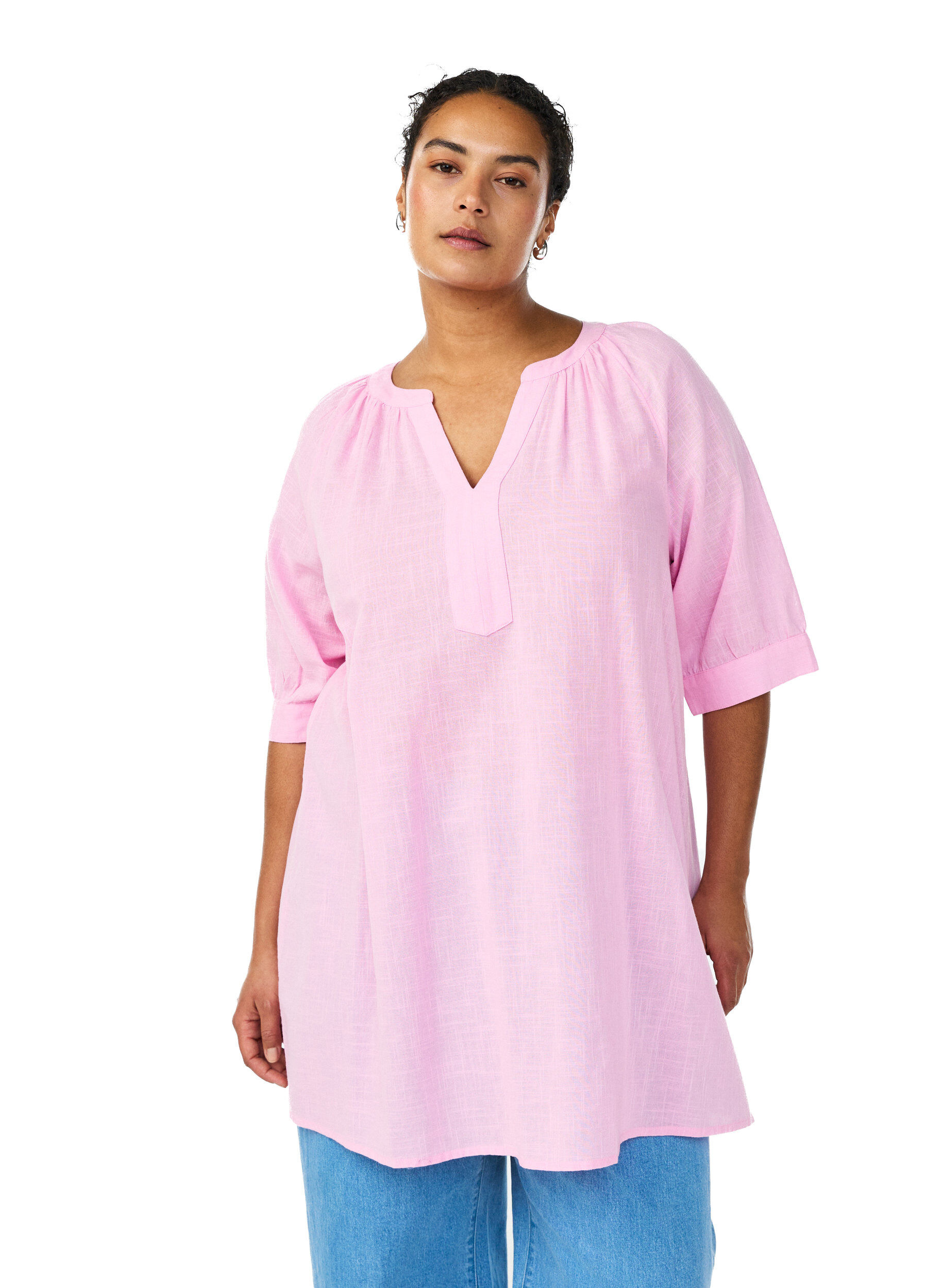 ZizziTunika aus Baumwolle mit V-Ausschnitt, Pink, Model image number 3
