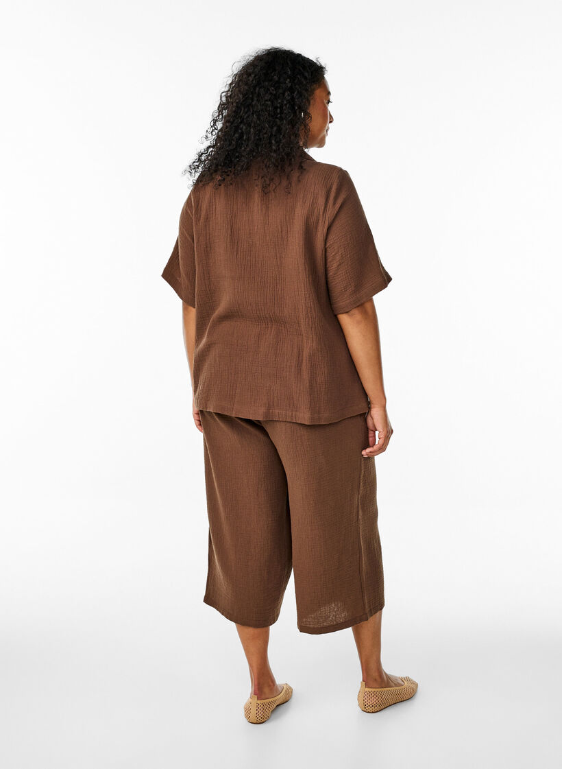 Culotte-Hose aus Baumwollmusselin mit hohem Bund, Braun, Model image number 1
