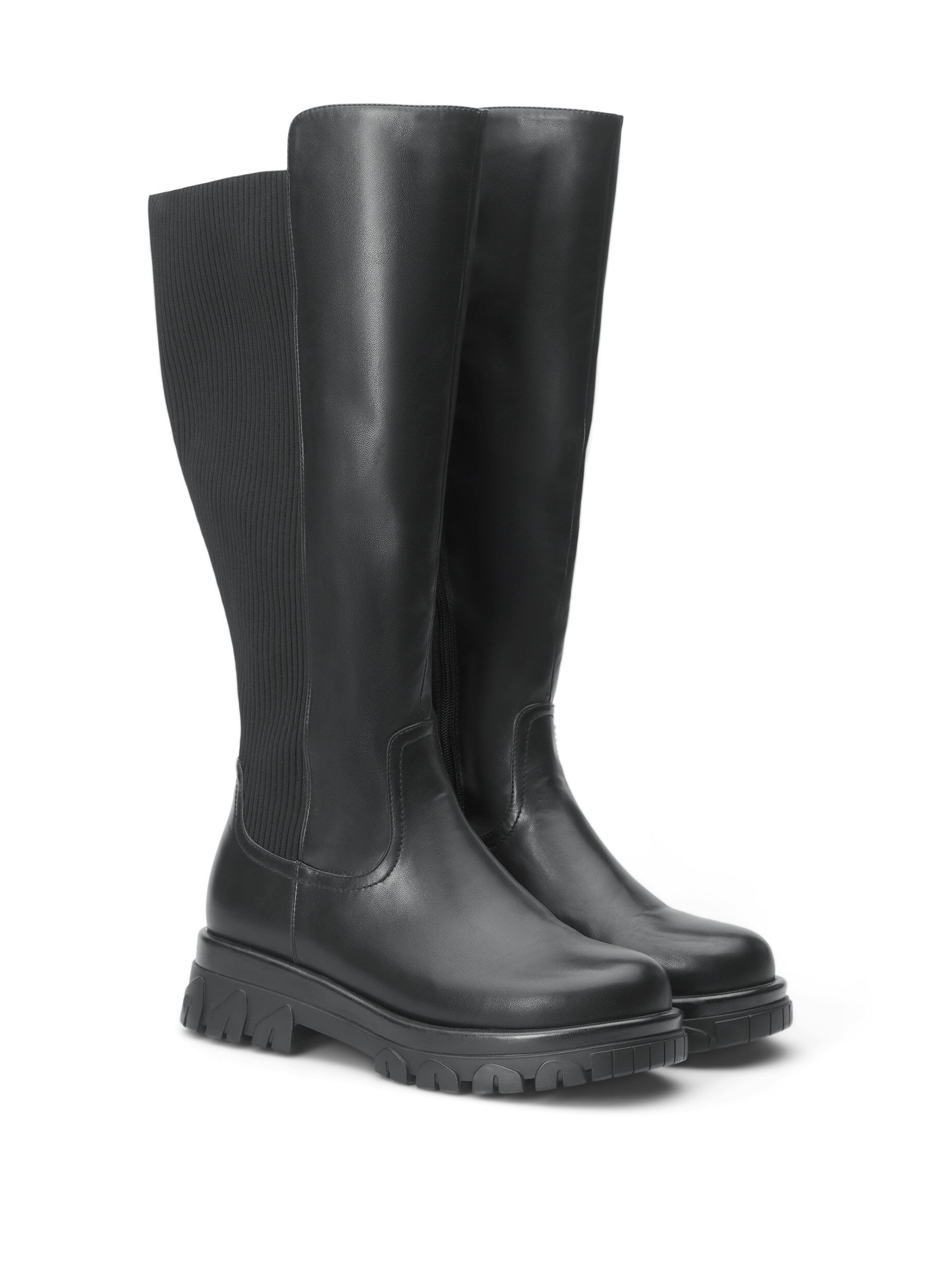ZizziHoher Stiefel mit Rei&szlig;verschluss und elastischen Eins&auml;tzen, Schwarz, Packshot image number 1