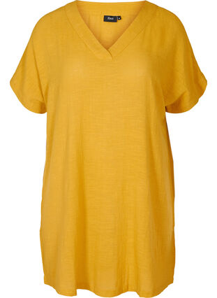 Kurzarm Tunika aus Baumwolle, Golden Yellow, Packshot image number 0