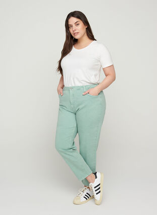 Mom Fit Jeans aus Baumwolle, Chinois Green, Model image number 0