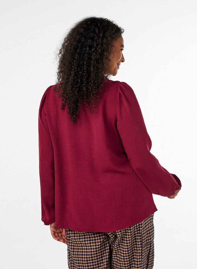 Bluse mit V-Ausschnitt und H&auml;kelband, Rot, Model image number 2