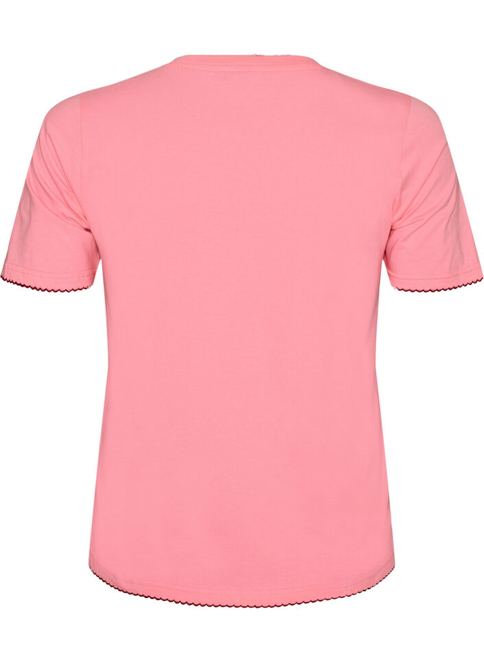 T-Shirt aus Baumwolle mit gewellten Kontrastkanten, Pink, Packshot image number 1