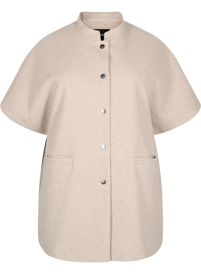 Cape-Jacke in Wolloptik mit kurzen Ärmeln, Simply Taupe Mel., Packshot image number 0