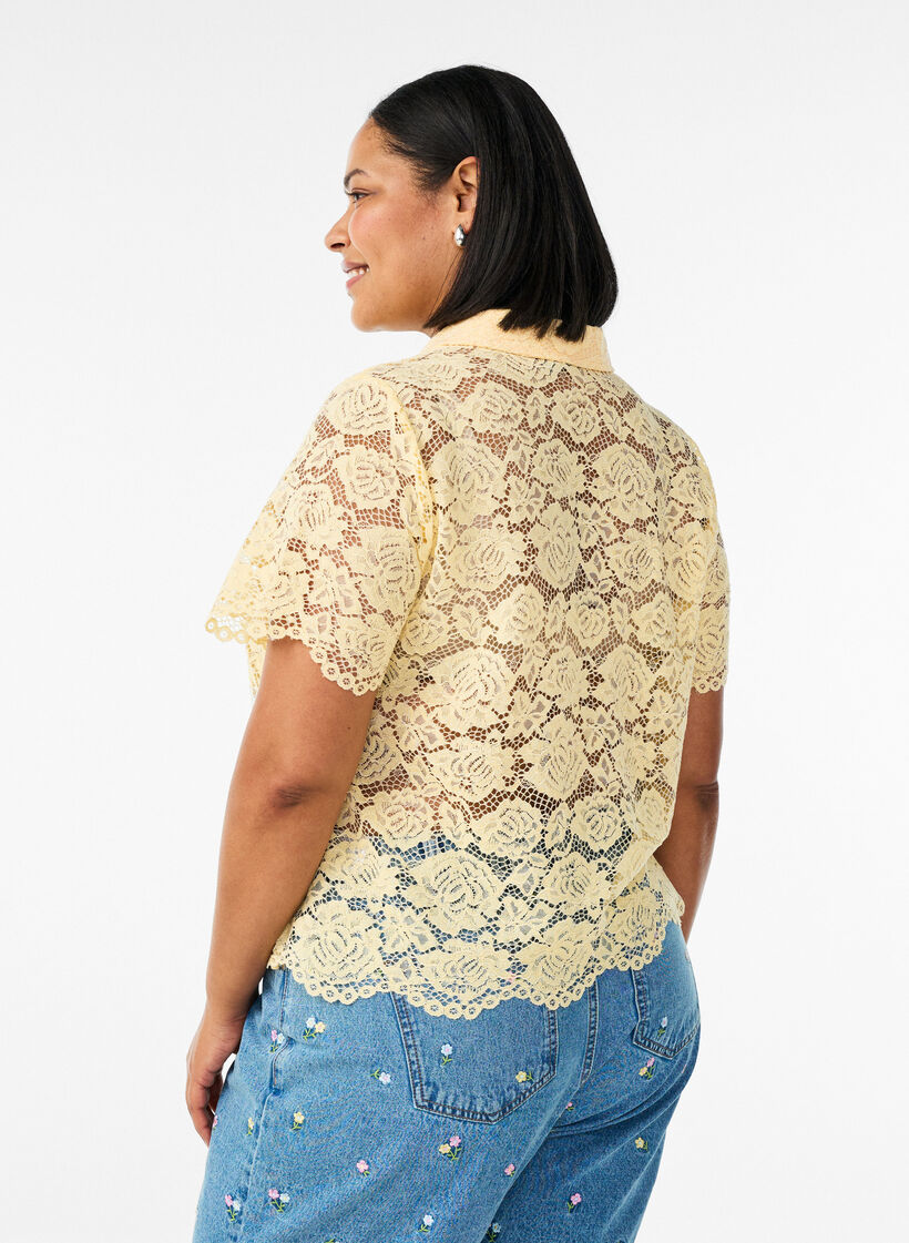 Spitzen blusenshirt mit perlenkn&ouml;pfen, Gelb, Model image number 2