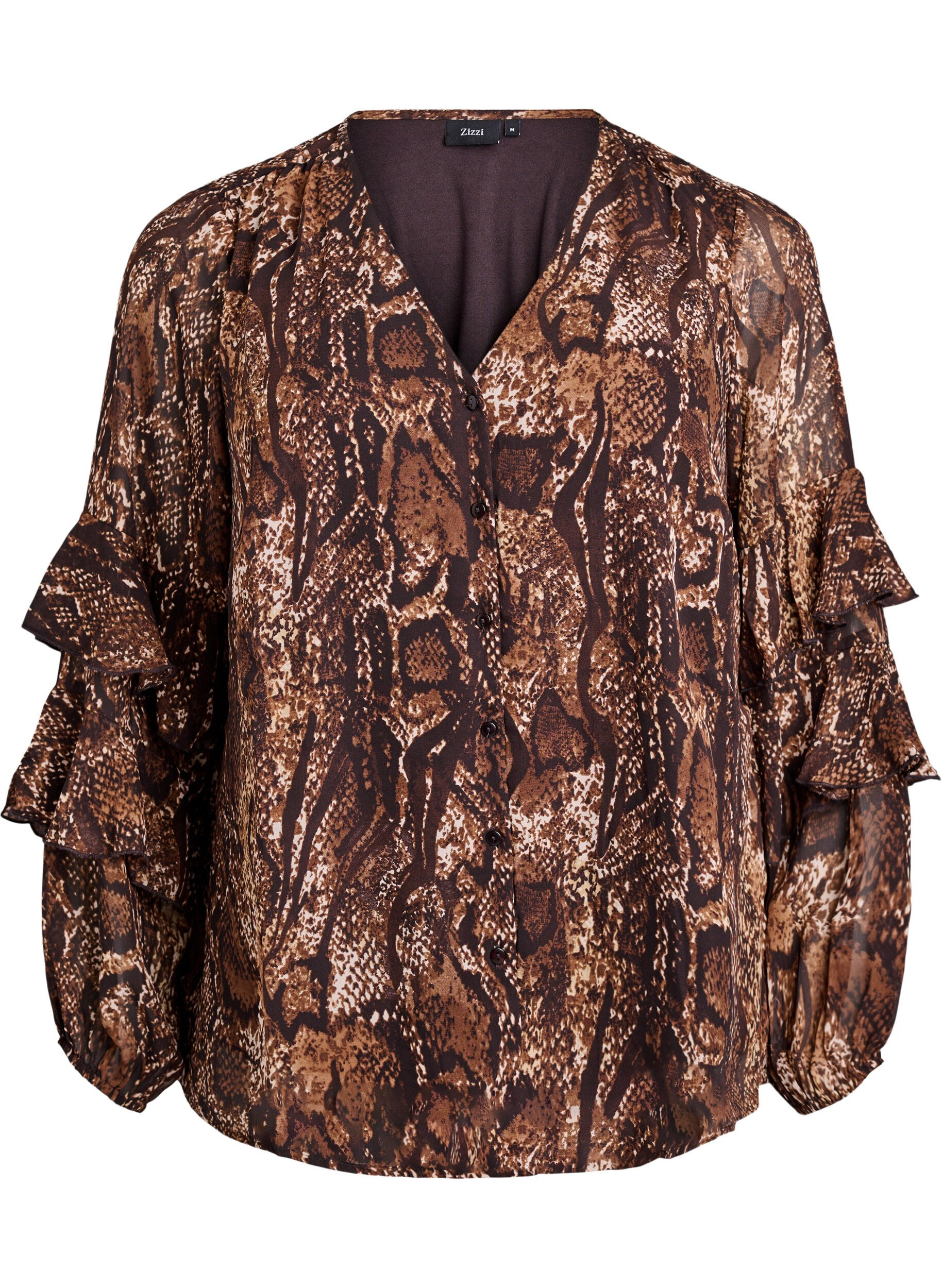 Bluse mit Animal-Print und R&uuml;schen