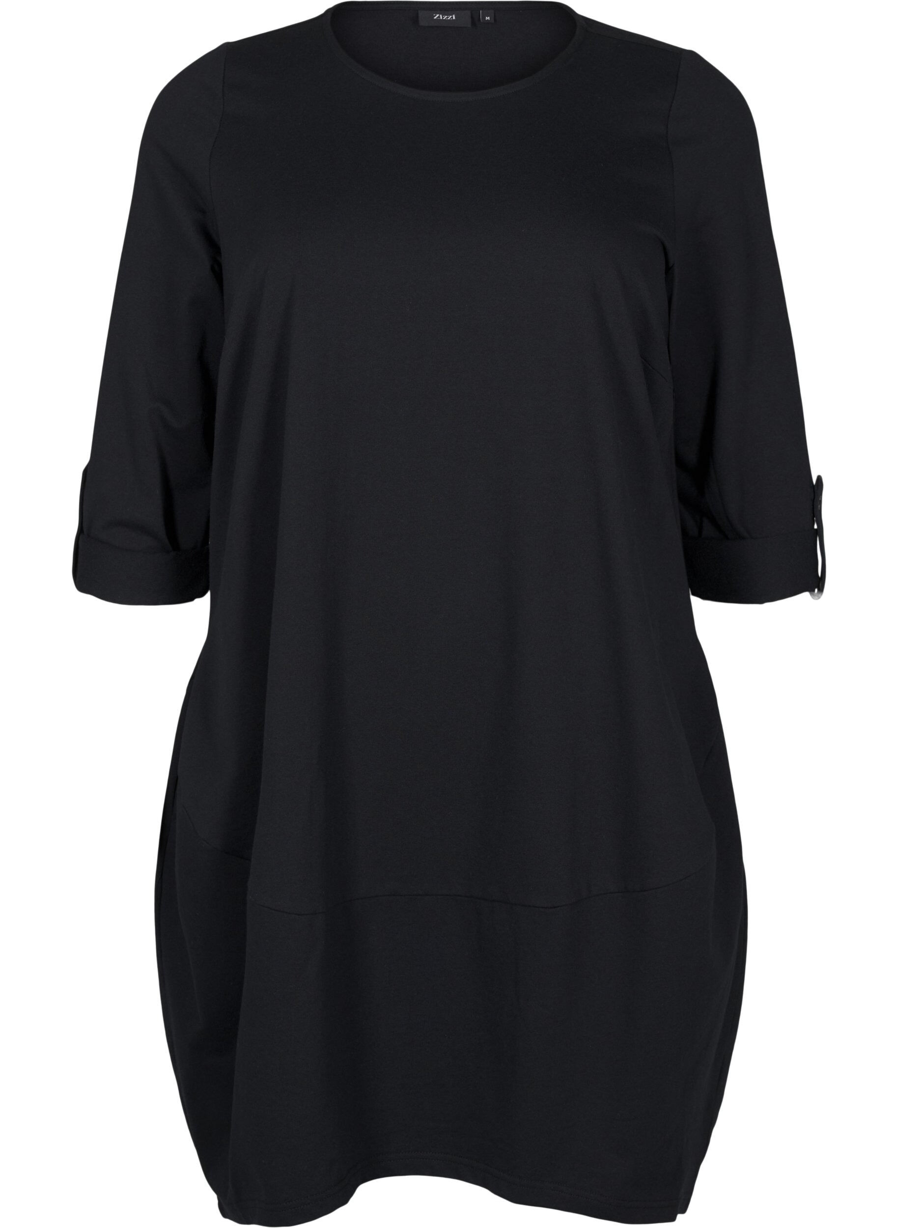 ZizziBaumwollkleid mit Ballon-Passform, Schwarz, Packshot image number 0
