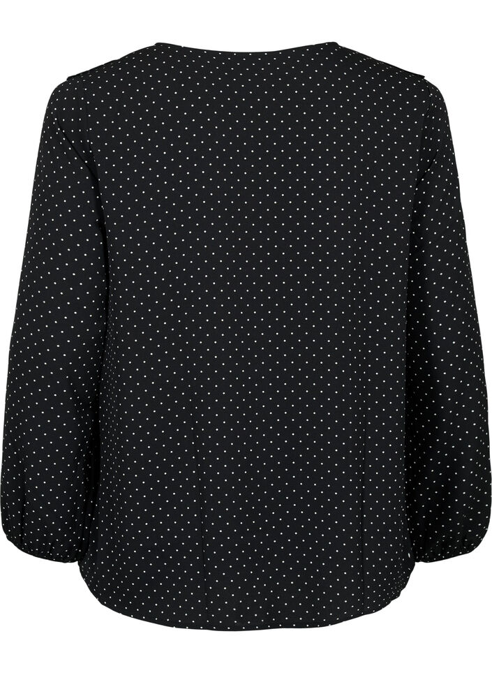 Langärmelige Bluse mit Rüschen, Black Dot, Packshot image number 1