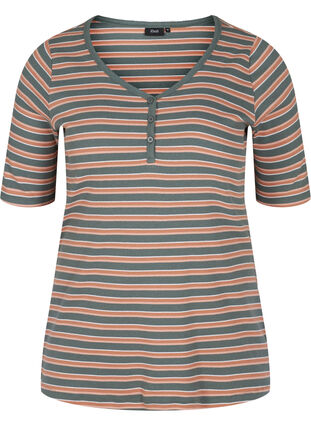 Gestreiftes T-Shirt aus Baumwolle mit Ripp, Balsam Green Stripe, Packshot image number 0