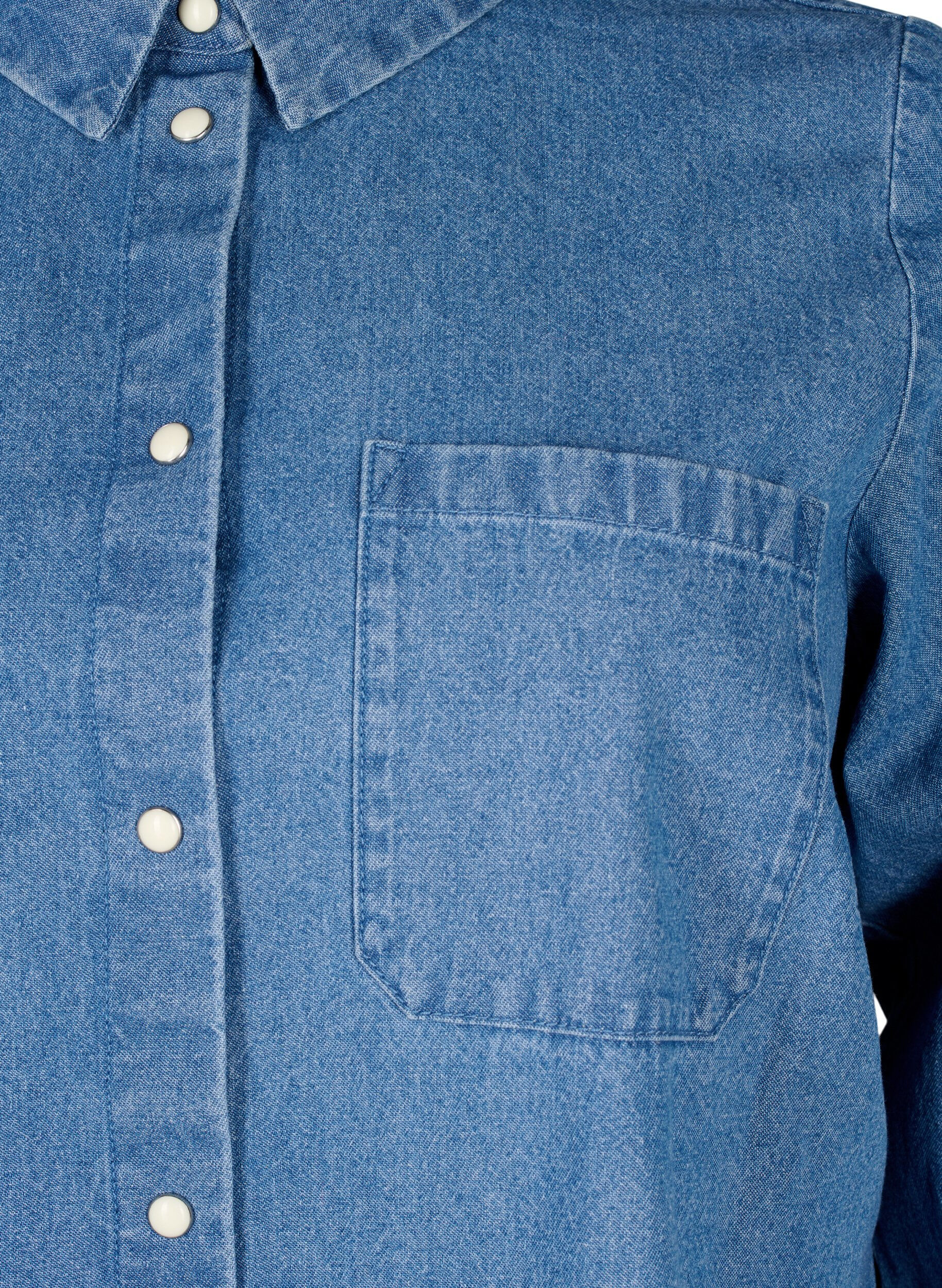 ZizziLang&auml;rmeliges Jeanshemd mit Brusttasche, Light Blue Denim, Packshot image number 2