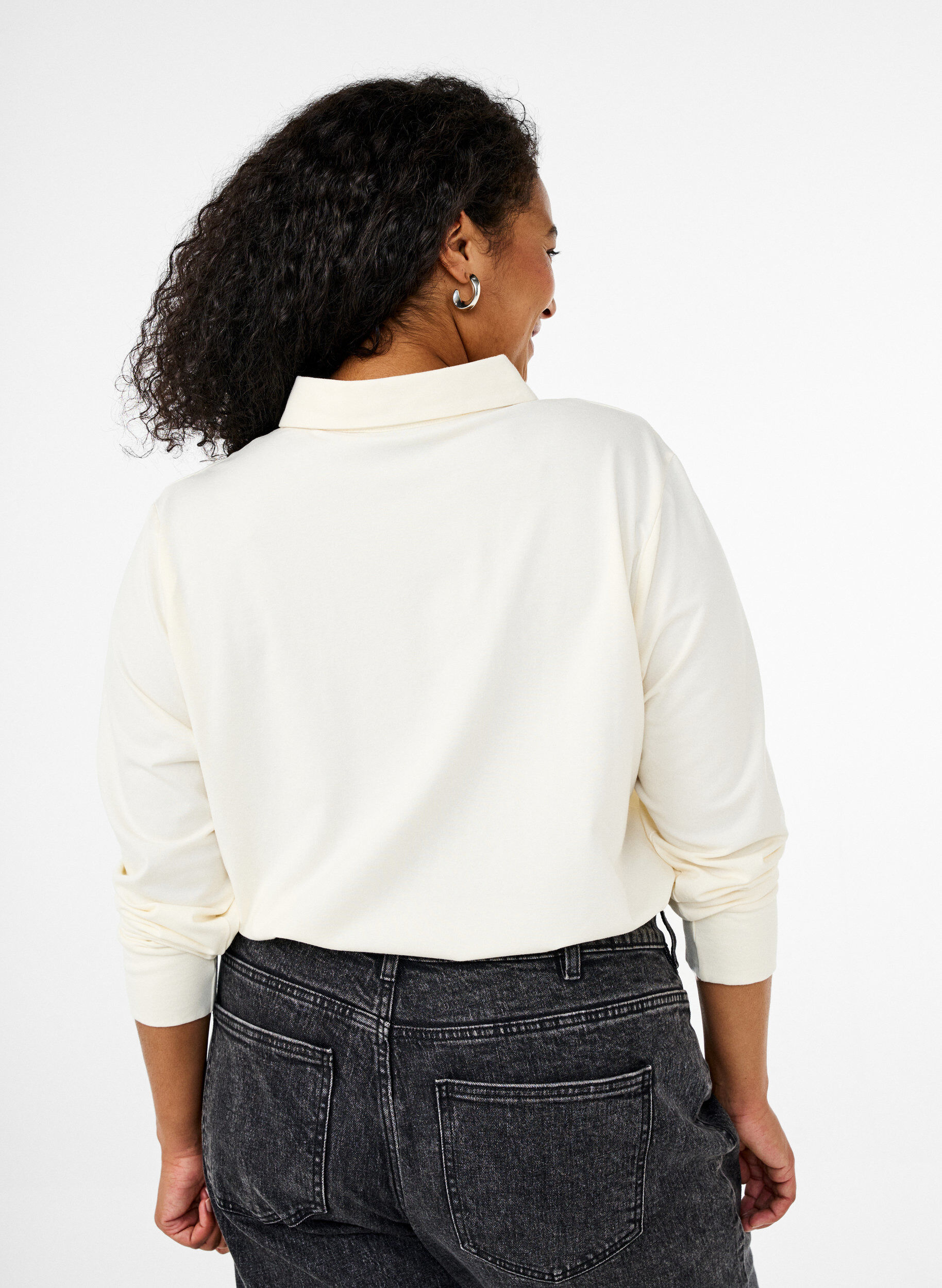 ZizziLang&auml;rmliges Poloshirt, Vanille, Model image number 2