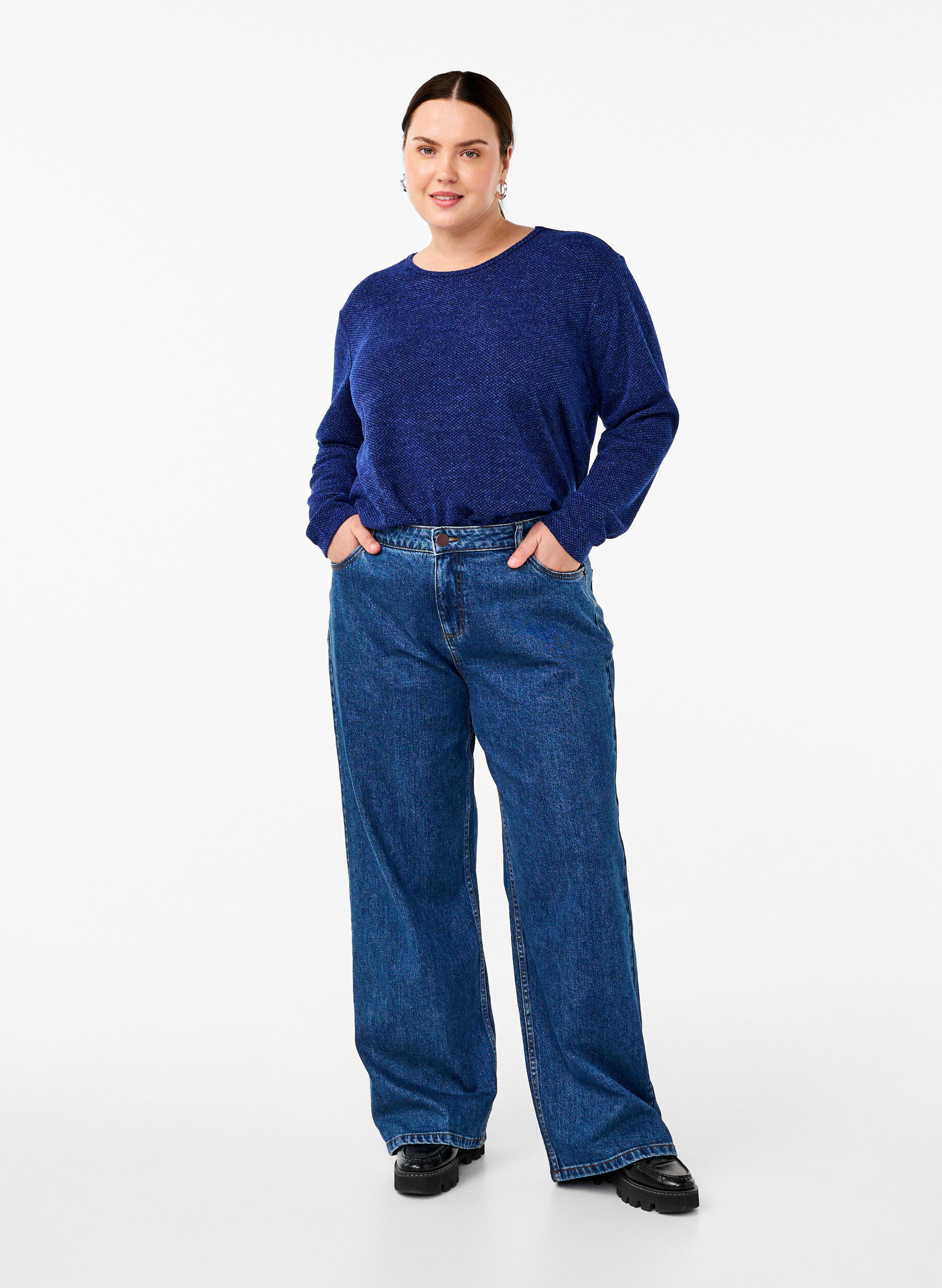 ZizziMelange Bluse mit rund um den Neck und langen &Auml;rmel, Sodalite Blue, Model image number 2