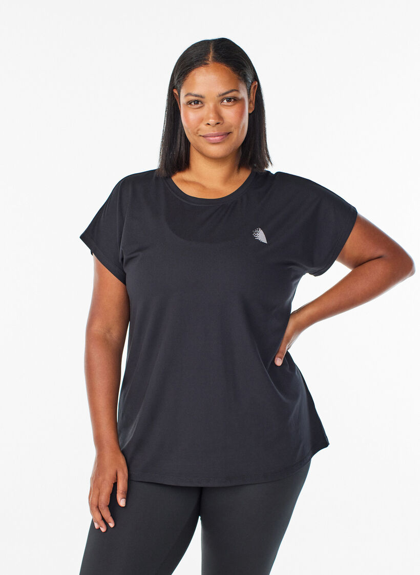 Einfarbiges Trainings-T-Shirt, Schwarz, Model image number 0
