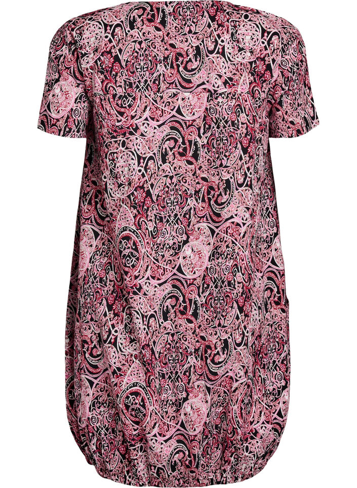 Kurzärmliges Baumwollkleid mit Print, Schwarz, Packshot image number 1