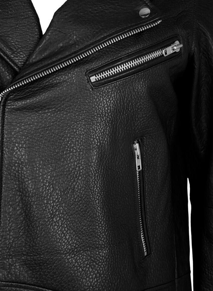 Bikerjacke aus Leder mit Taschen, Black, Packshot image number 2