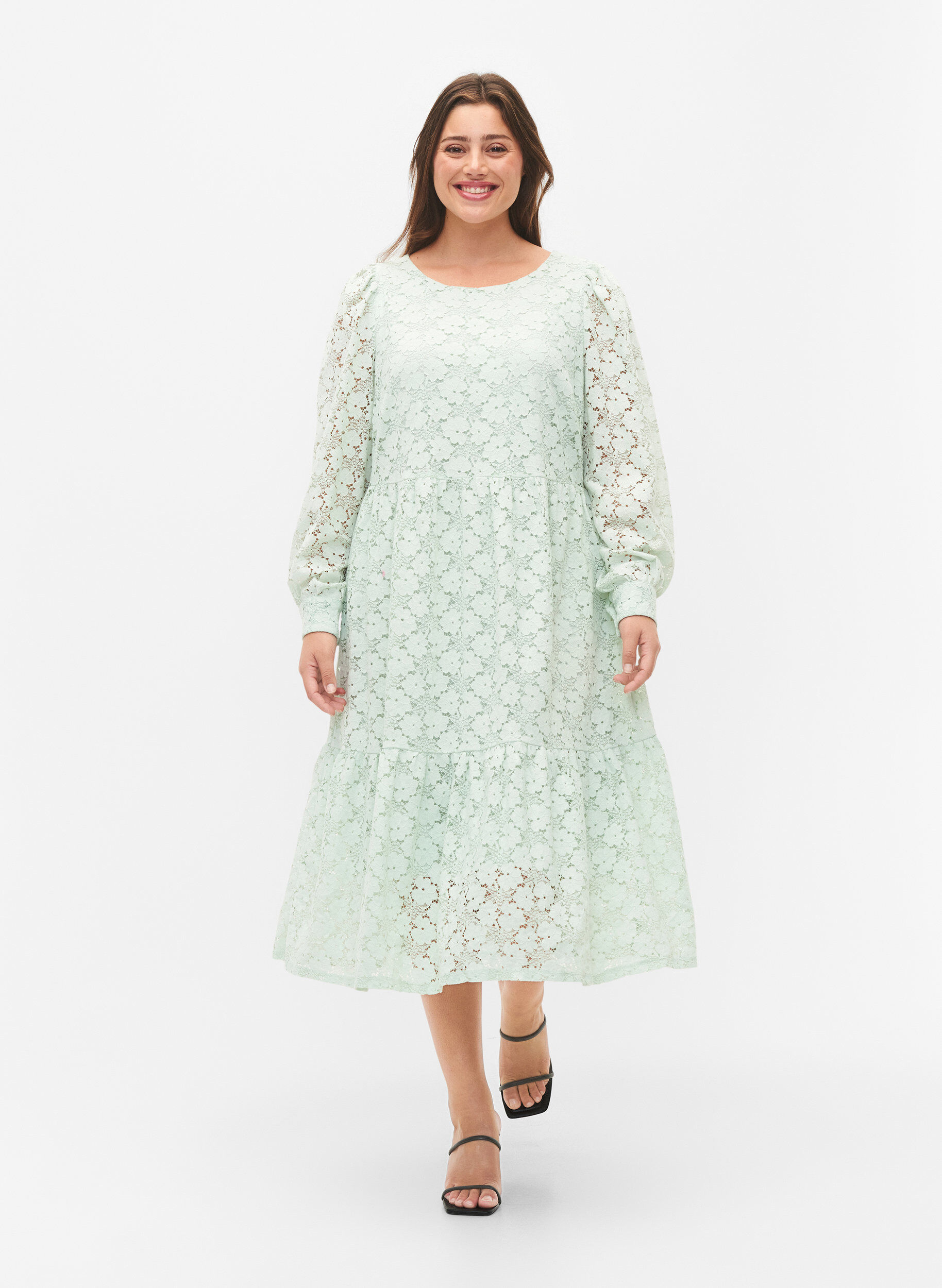 ZizziSpitze Kleid mit langen &Auml;rmeln, Pastel Green , Model image number 0