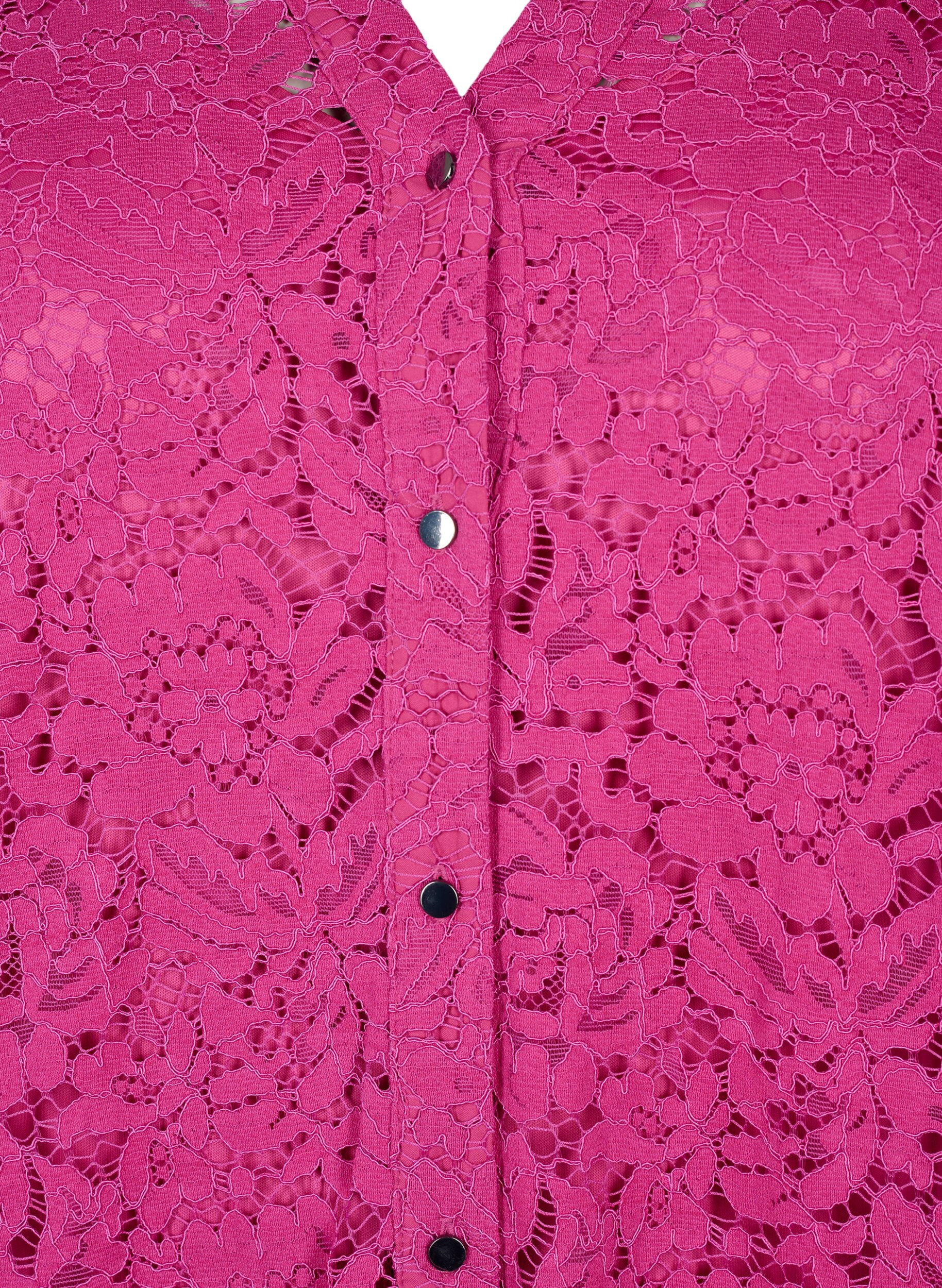 ZizziSpitzenkleid in A-Linie mit Kn&ouml;pfen, Festival Fuchsia, Packshot image number 2